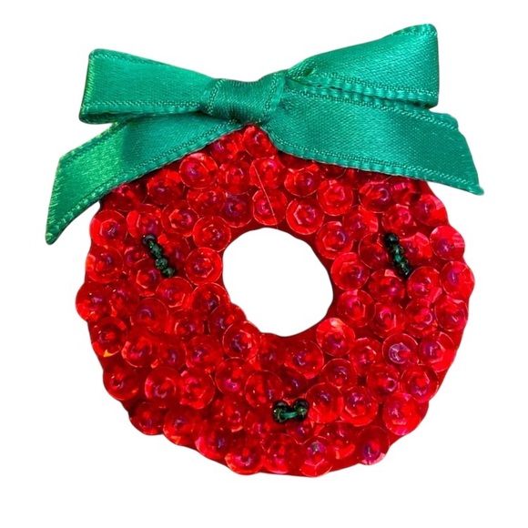 Jewelry - Vintage - 50 Years Old - Sequined Christmas Wreath Handmade Brooch